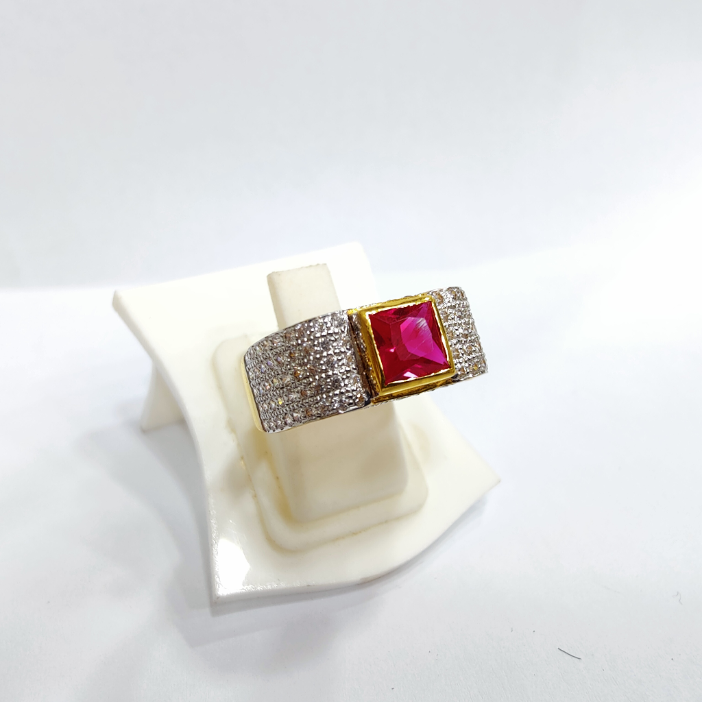 22KT Gold Pink Stone Ring For Men - Image 3