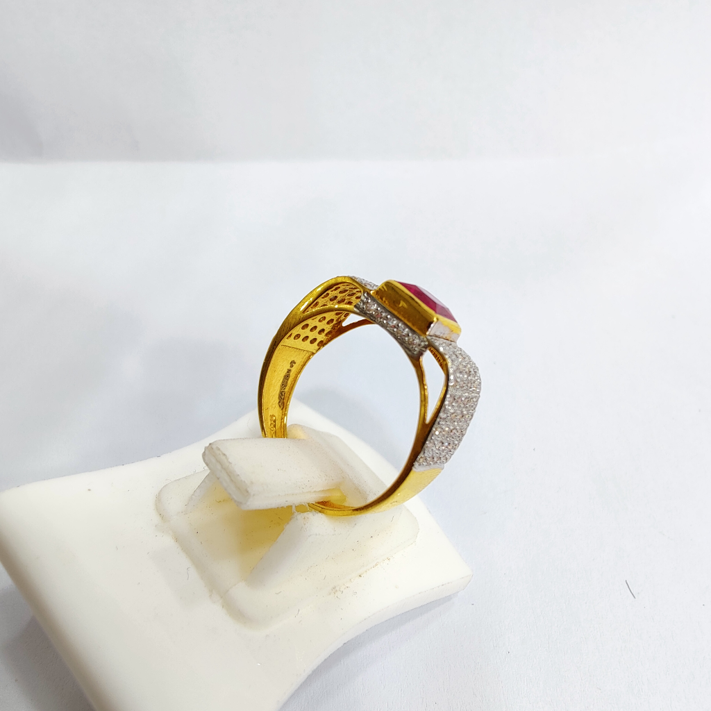 22KT Gold Pink Stone Ring For Men - Image 2