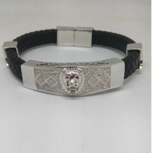 92.5 STERLING SILVER LEATHER GENTS BRACELET
