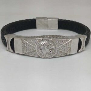 92.5 STERLING SILVER LEATHER GENTS BRACELET