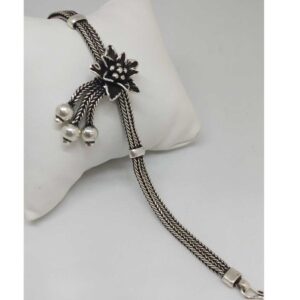 925 Sterling Silver Oxides Flower Ladies Bracelet