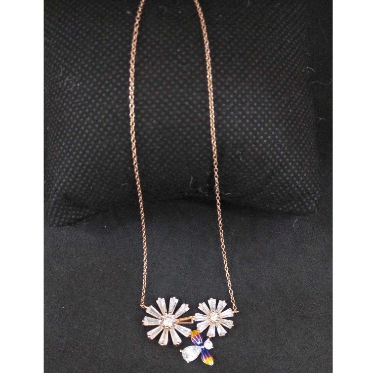 925 Sterling Silver Rose Polish Designed Pendant Chain