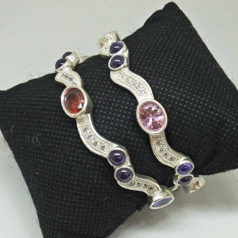 925 Sterling Silver Colour Stone Designed Bangle