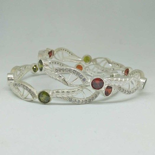 925 Sterling Silver Colour Stone Designed Bangl - Image 2