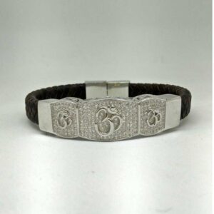 925 sterling silver designer om leather bracelet