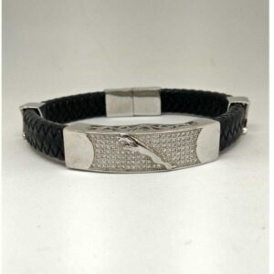 925 Sterling Silver DESIGNER JAGUAR LATHER BRACELET