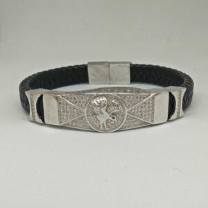 925 Sterling Silver EAGLE FACED LATHER BRACELET