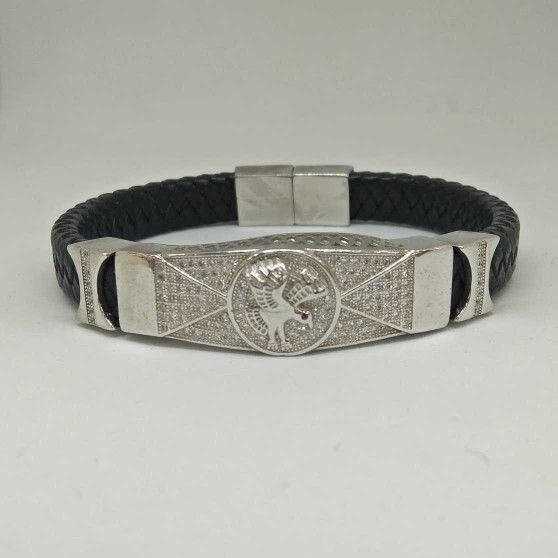 925 Sterling Silver EAGLE FACED LATHER BRACELET