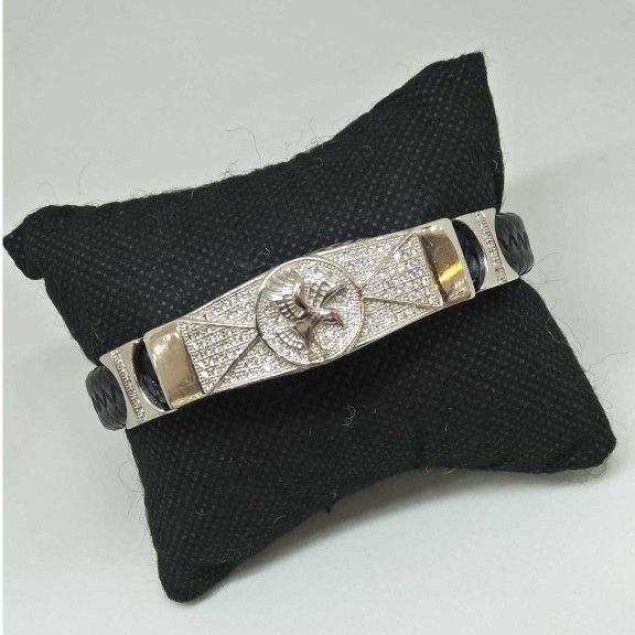 925 Sterling Silver EAGLE FACED LATHER BRACELET