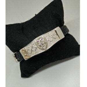 925 Sterling Silver LION FACED LEATHER BRACELET