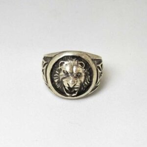 925 Sterling Silver Oxides Lion Gents Ring