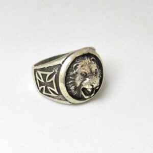 925 Sterling Silver Oxides Lion Gents Ring