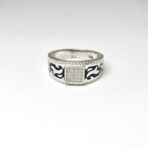 925 Sterling Silver Diamond Oxides Designed Gents Ring