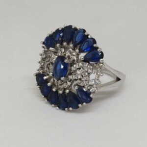 925 Sterling Silver Blue Diamond Ladies Ring