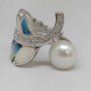 925 Sterling Silver Pearl Leaf Deg Ladies Ring