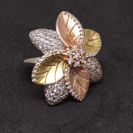 925 Sterling Silver Cocktail Flower Ladies Ring