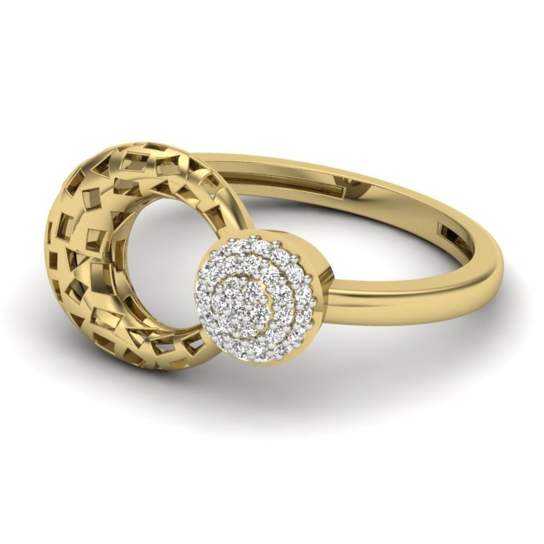 18KT Yellow Gold Designer Diamond Amaryllis Ring - Image 3