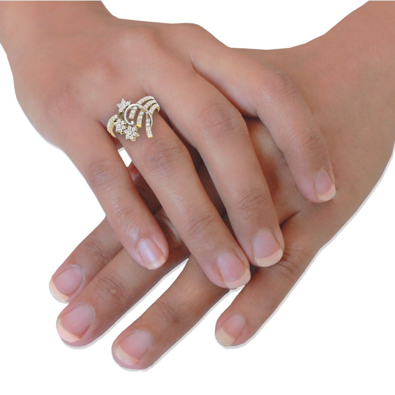 18KT Yellow Gold Designer Anemone Diamond Wedding Ring - Image 5