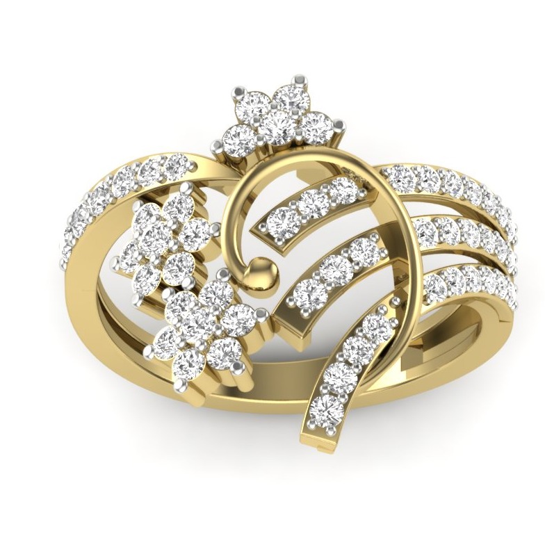18KT Yellow Gold Designer Anemone Diamond Wedding Ring - Image 2