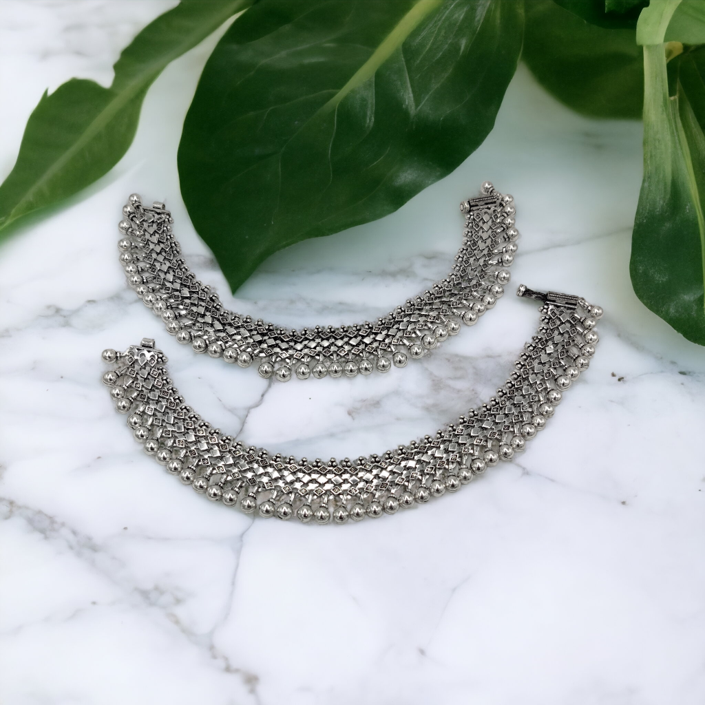 925 Pure Silver Antique Oxidised Bridal Payal