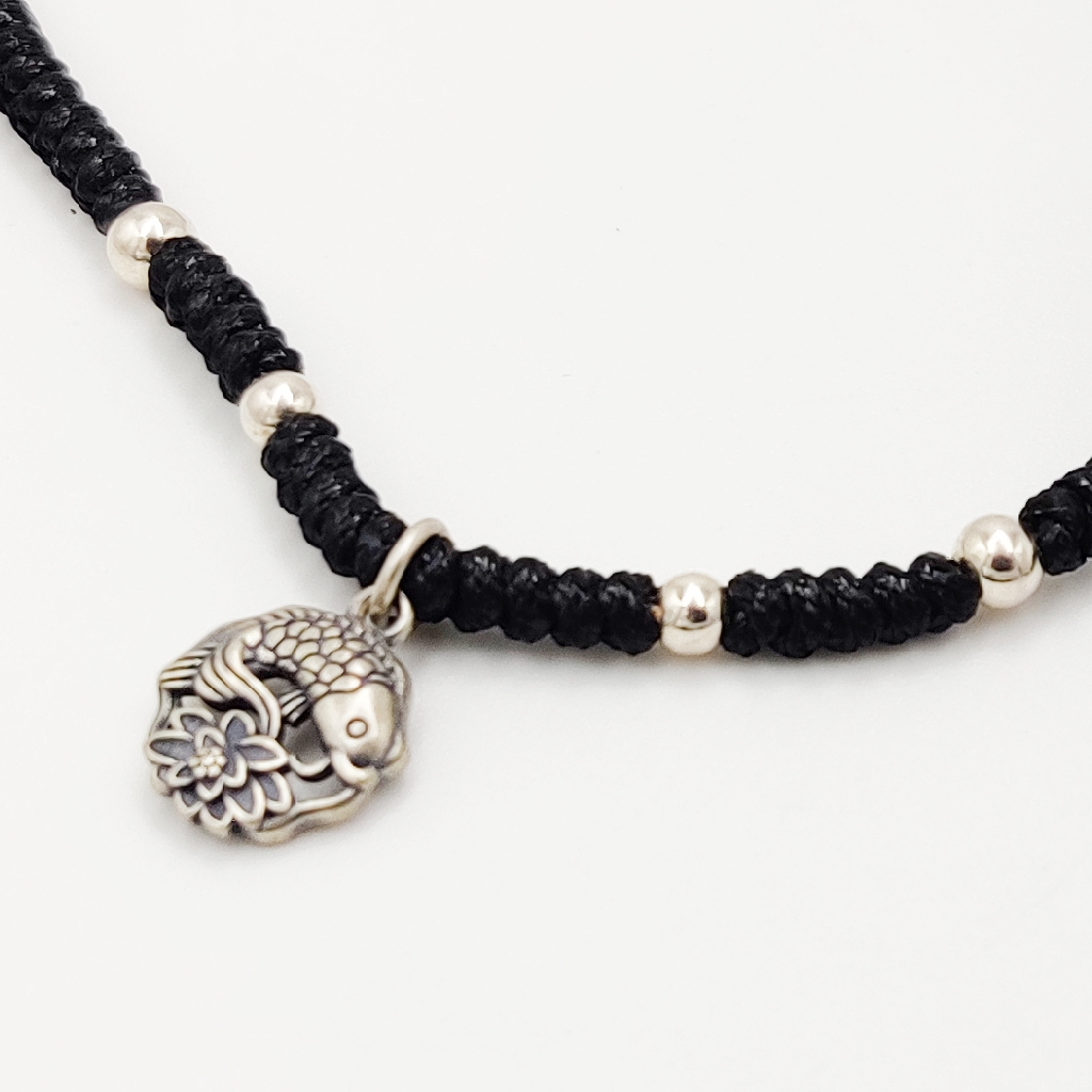 925 Sterling Silver Black Thread Anklets - Image 2