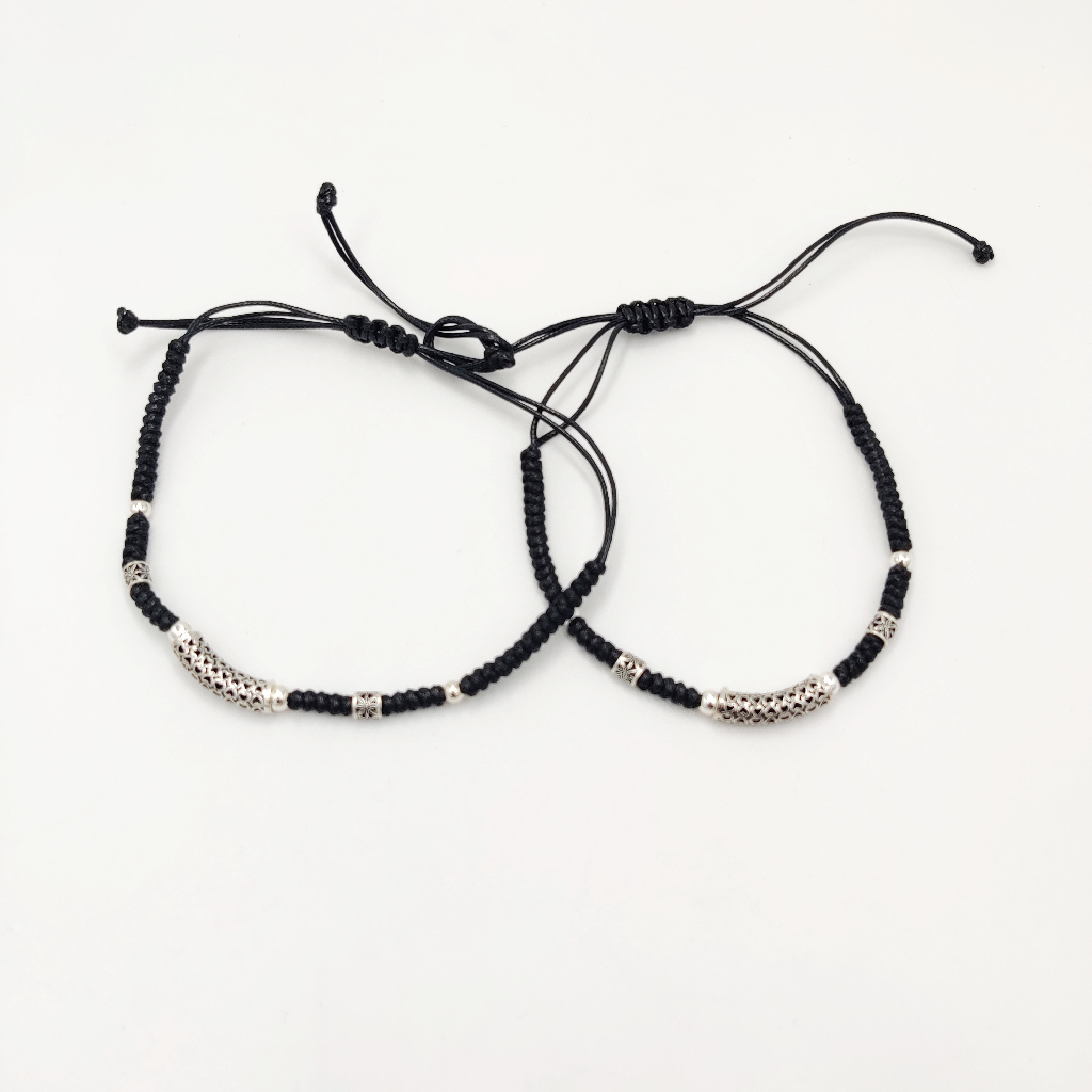 925 Sterling Silver Black Thread Anklets