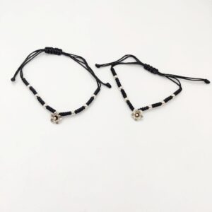 925 sterling silver flower design black thread anklets