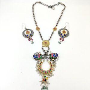 925 Silver Antique Kundan Jadtar Necklace