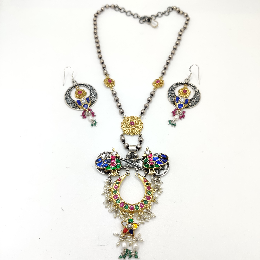925 Silver Antique Kundan Jadtar Necklace