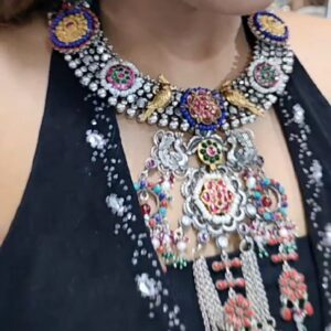 925 Silver Antique Kundan Jadtar Necklace