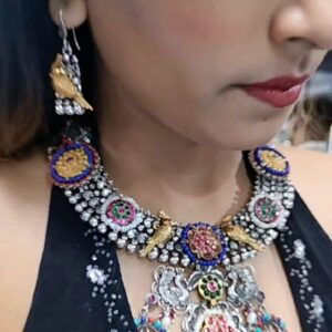 925 Silver Antique Kundan Jadtar Necklace