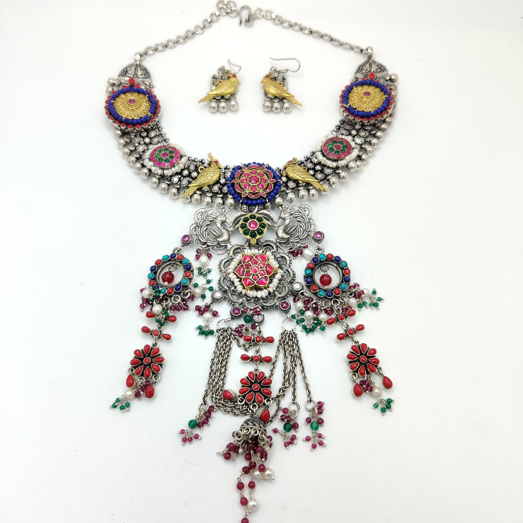 925 Silver Antique Kundan Jadtar Necklace