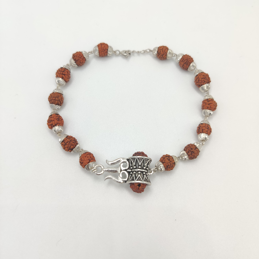 925 Silver Rudraksha Trishul Damroo Bracelet