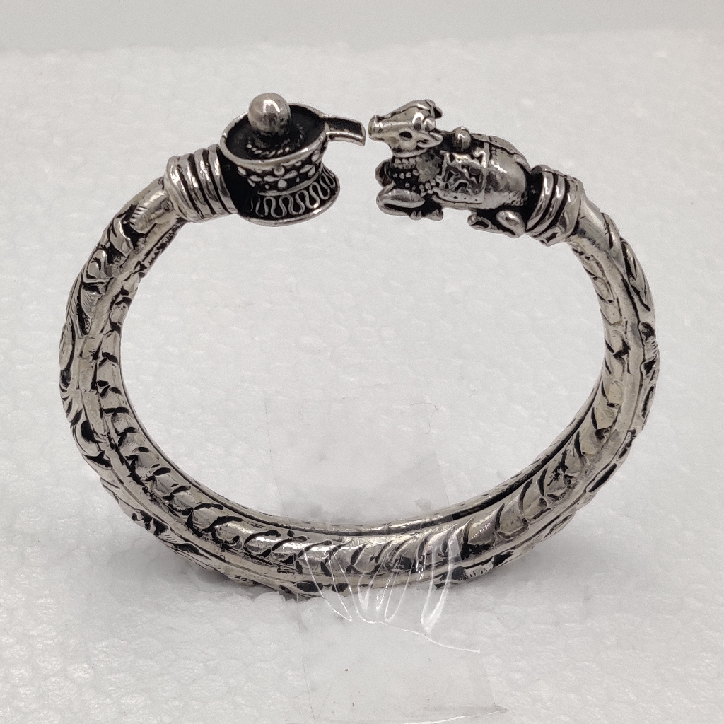 925 Silver Shiv Linga And Nandi Design Men's Kada