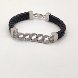 925 Sterling Silver Leather Bracelet For Men