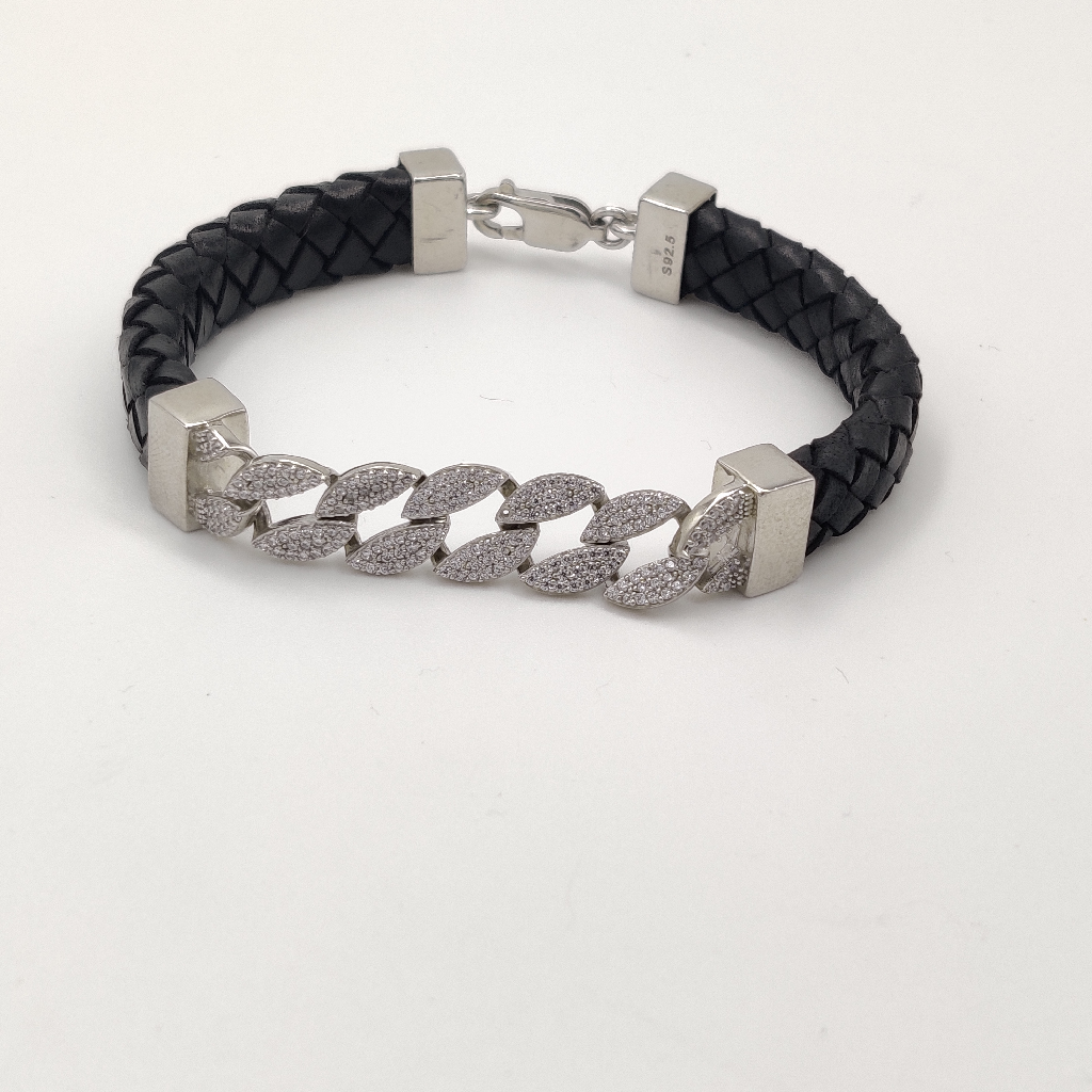 925 Sterling Silver Leather Bracelet For Men - Image 5
