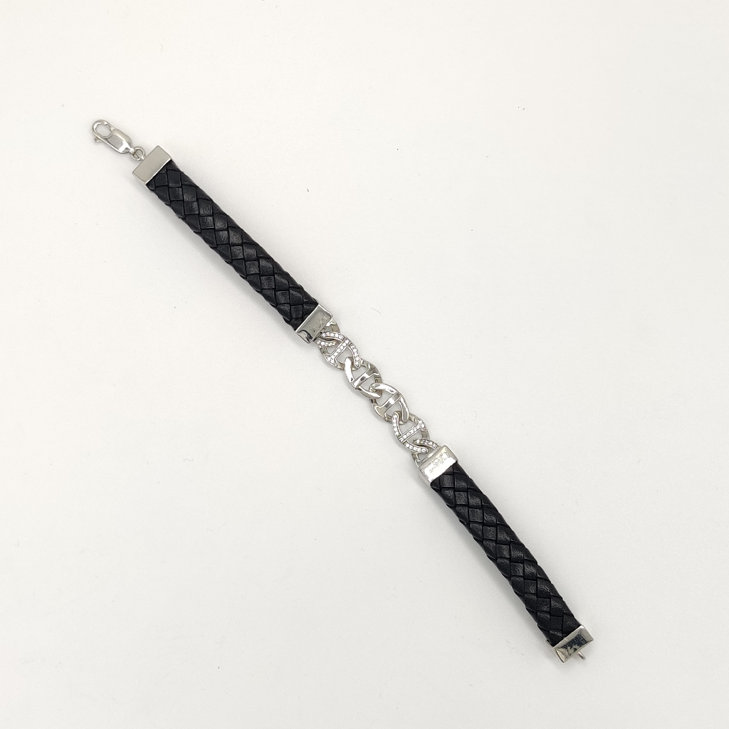 925 Sterling Silver Leather Bracelet For Men - Image 4