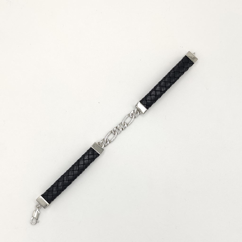 925 Sterling Silver Leather Bracelet For Men - Image 3