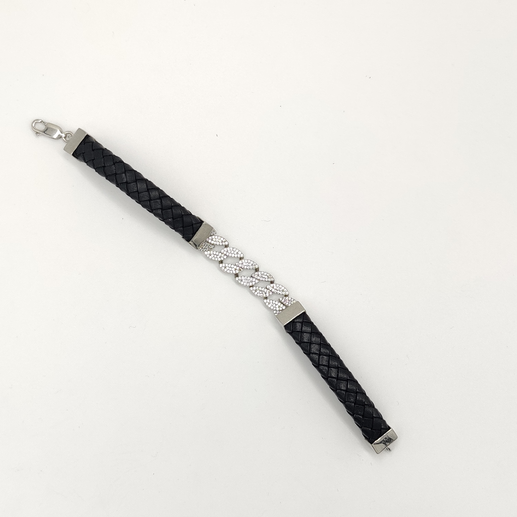 925 Sterling Silver Leather Bracelet For Men - Image 2