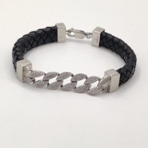 925 Sterling Silver Leather Bracelet For Men
