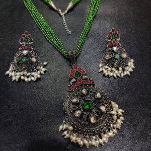 925 Silver Antique Kundan Work With Oxidise Polish Necklace
