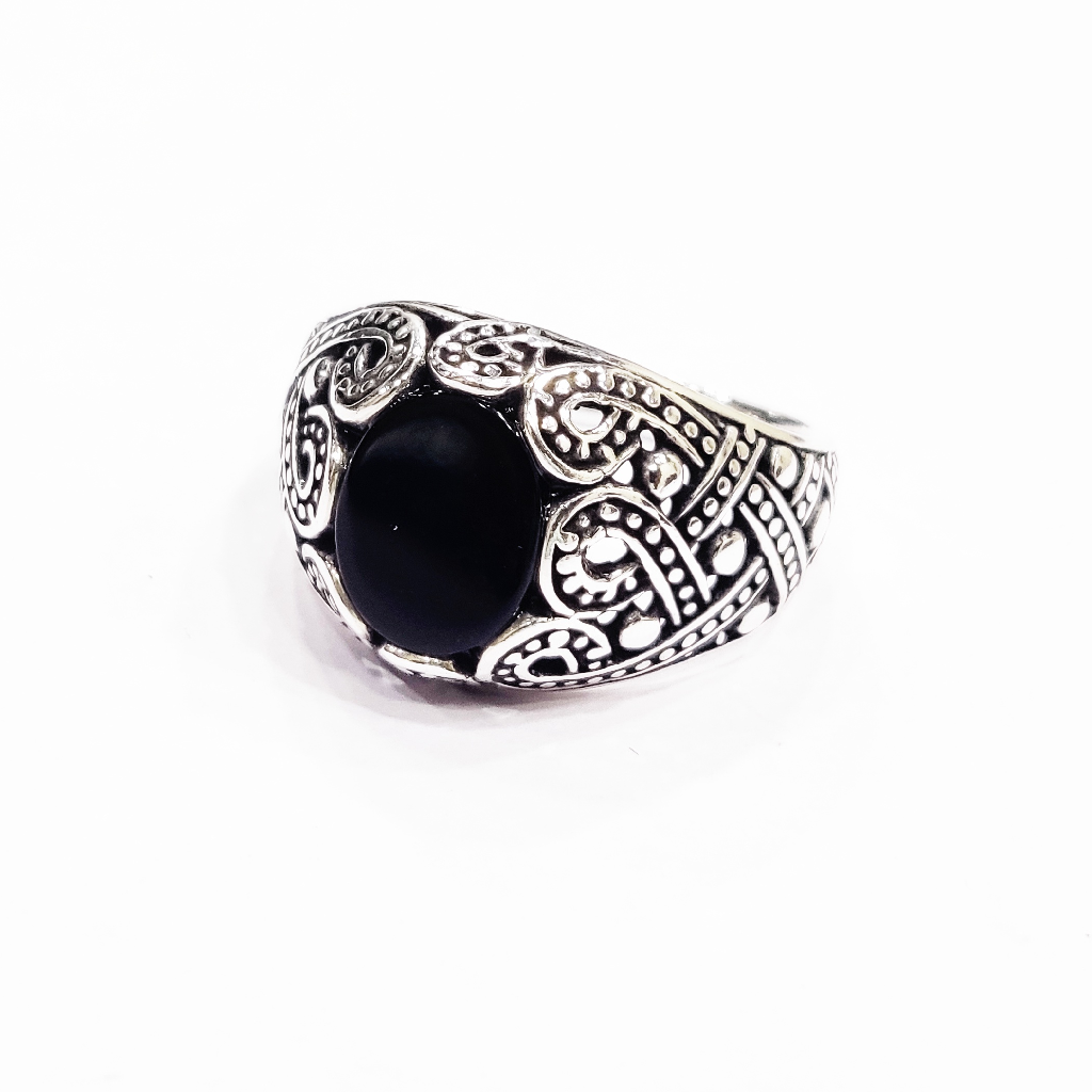 925 Sterling Silver Black Stone Turkish Gent's Ring