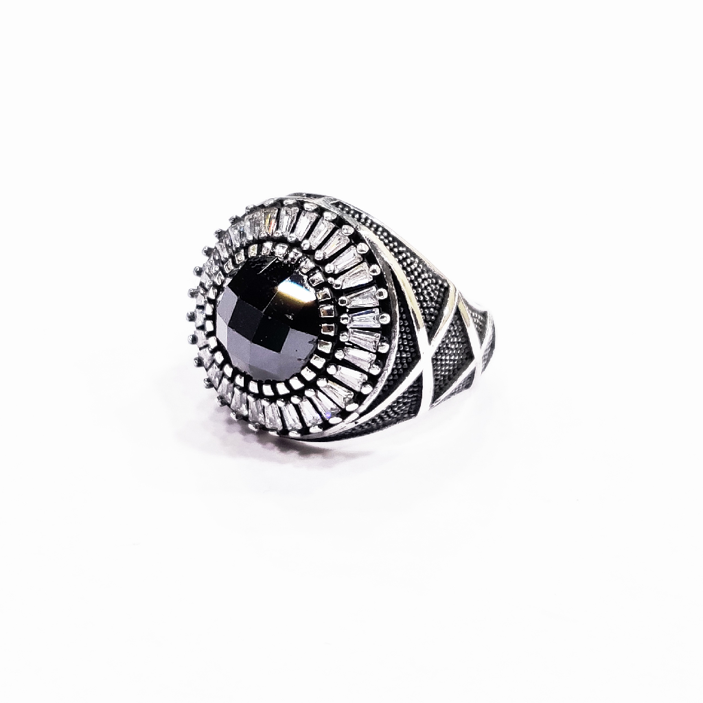 925 Sterling Silver Black Stone Turkish Gent's Ring