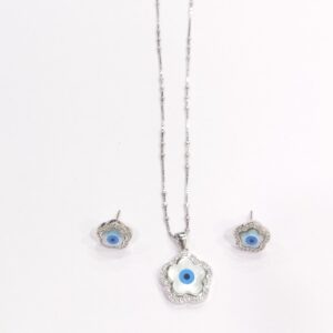 925 Sterling Silver Designer Evil Eye Chain Pendant Set