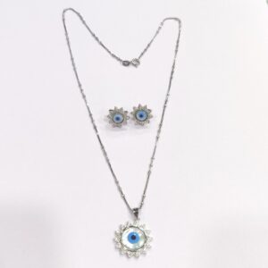925 Sterling Silver Designer Evil Eye Chain Pendant Set