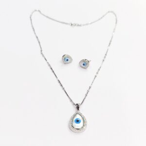 925 Sterling Silver Designer Evil Eye Chain Pendant Set
