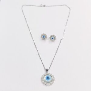 925 Sterling Silver Designer Evil Eye Chain Pendant Set