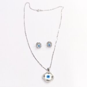 925 Sterling Silver Designer Evil Eye Chain Pendant Set
