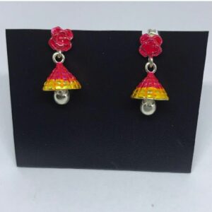 925 silver Red mina work With jhumka earrings