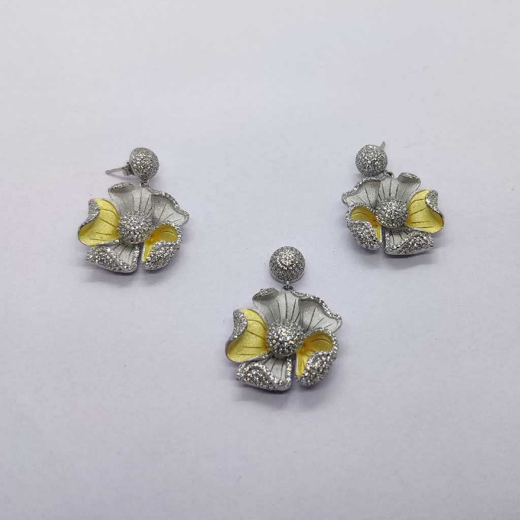 925 sterling silver yellow flower pendant set